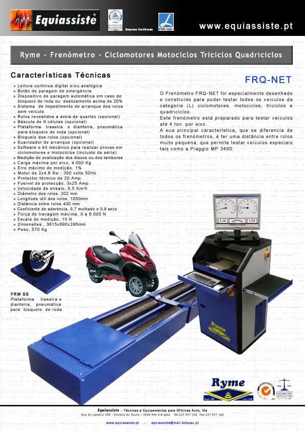 Rime Frenómetro para Ciclomotores Motociclos Triciclos e quadriciclos em Centros de Inspecção CITV